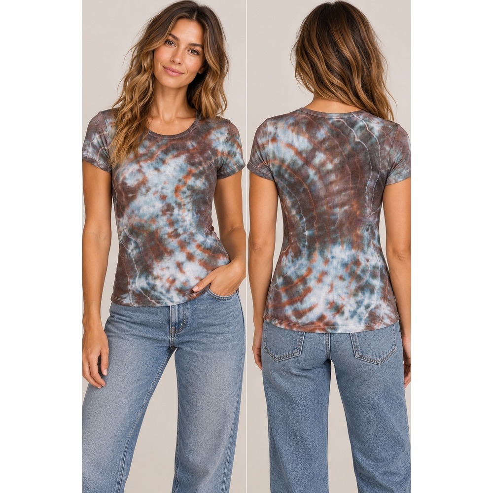 American Eagle Tee Womens Small Brown Custom Tie Dye Ribbed Y2K Shirt